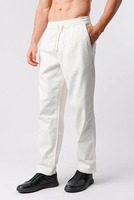 Pantalon de jogging pour homme en coton blanc, poids moyen, avec logo frontal, taille élastique, cordon de serrage, poches, coupe classique, couleur unie, hiver