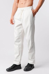 Men's <b>White</b> Cotton Mid Weight Front Logo Sweatpants Elastic Waist Drawstring Pockets Regular Fit Winter Solid Color Joggers - Product Image 5