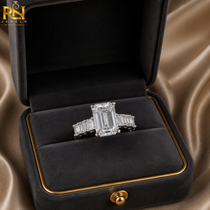Bague de fiançailles R N Jewels avec diamant de laboratoire taille émeraude 2 carats |   Bague de mariage unisexe de luxe en or massif 9K/14K/18K avec halo caché, fine et élégante - Product Image 2