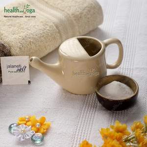 HealthAndYoga Flojar - Jarra de Cerámica para Lavado Nasal (Jala Neti Pot) de 250 ml de Capacidad, Diseño Mejorado con Soporte para Tapar las Fosas Nasales, Hidratante Nasal, Color Beige - Product Image 2