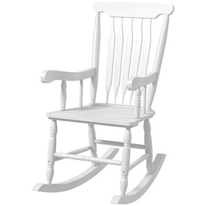 Sedia a dondolo da esterno in legno con schienale alto, portata 350 libbre. Sedia Bianca per Giardino, Patio e Balcone - Product Image 1