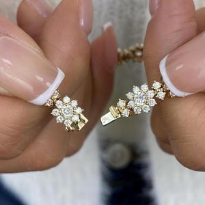 Round Cut Flower Shape Diamond <b>Bracelet</b> Solid Gold Floral Tennis <b>Bracelet</b> Luxury Lab Grown Diamond Jewelry Elegant Wedding Gift - Product Image 4