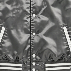 Veste bomber en satin noir pour homme ZPB, coupe classique, col rabattu, fermeture à boutons, style décontracté pour l'automne, style unisexe - Product Image 3