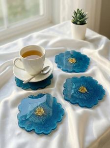 Classic Eco-Friendly Stone <b>Coasters</b> Flower Epoxy Resin <b>Coasters</b> with Holder <b>Set</b> Molds <b>Coaster</b> Plate Crafts byDiameter Glam Style - Product Image 5