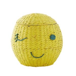 Cute Winking Face Water Hyacinth <b>Basket</b> <b>with</b> <b>Lid</b> Woven Decorative Toy Storage Bin Kids Yellow Laundry Hamper Boho - Product Image 3