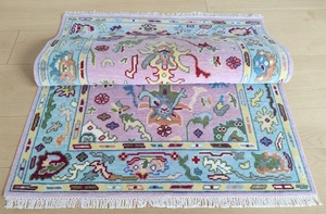 Tapis en laine rose à motifs floraux, tissé à la main, antidérapant, lavable, rembourré, écologique pour salon, chambre, hôtel - Product Image 3