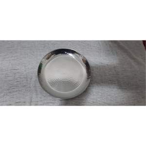 Plateau de service en argent martelé - Grand plateau rond en acier inoxydable pour buffet, élégant pour la restauration et les réceptions de mariage - Product Image 4