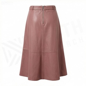 Jupe midi trapèze en similicuir PU pour femme, taille élastique, détail nœud, couleur unie, style minimaliste, toutes saisons - Product Image 2