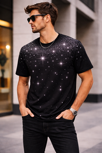 เสื้อยืดโอเวอร์ไซส์สีดำสำหรับผู้ชาย ลายพิมพ์คริสตัลสไตล์ฤดูร้อน ผ้าฝ้าย สตรีทแวร์ ลำลอง ทรงหลวม รับสกรีนโลโก้ ดีไซน์ใหม่ - Product Image 2