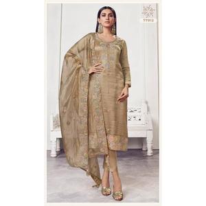 Ensemble de costume de luxe en soie dorée brodée avec dupatta, tenue ethnique de créateur pour femme, travail Zarkan, tenue de soirée, tenue de mariage, tenue festive - Product Image 1
