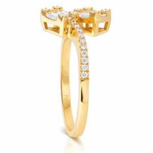 Anillo de compromiso de plata de ley con circonita cúbica talla baguette estilo Toi et Moi de vástago abierto con pavé para mujer - Product Image 4