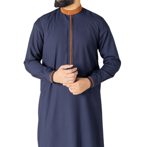 New 2026 Navy Blue <b>Men</b> <b>Thobe</b> With Piping Detail Saudi Style Jubba Islamic Robe Long Sleeve Arabic Kandura For <b>Men</b> Dishdasha - Product Image 2