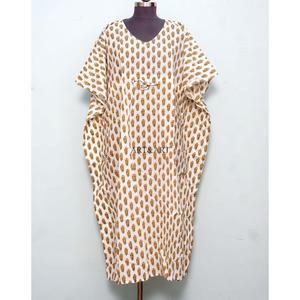 Robe longue maxi en coton biologique pour femme, motif floral, style kaftan, imprimé bloc, tricotée, pour la maternité, toutes saisons (été, hiver, automne, printemps) - Product Image 1