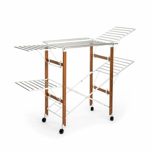 Latest design drying <b>stand</b> Large capacity wooden clothes drying rack with wheels mobile laundry customization available - Product Image 3
