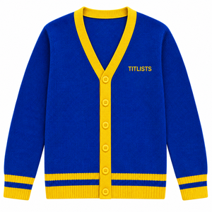 Pulls à col en V de haute qualité très demandés pour les sororités, les fraternités, les écoles, les collèges, les universités, avec logos, cardigans tricotés - Product Image 1