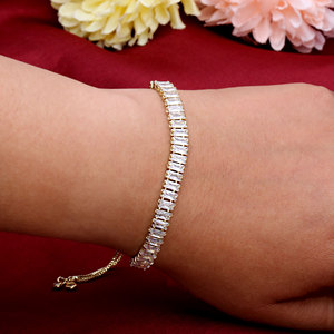 <b>Gold</b> Plated 925 Silver <b>Adjustable</b> Slide Rope <b>Bracelet</b> with Rectangular CZ Tennis Line Elegant Chain for Women Gift Wholesale - Product Image 2