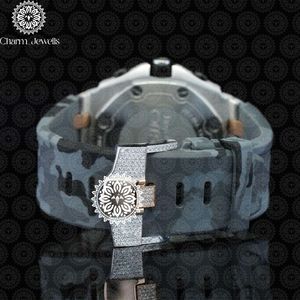 Montre de luxe pour homme Charm Jewells en acier inoxydable, boîtier de 40 mm, mouvement mécanique, accents de diamants, bracelet en cuir, étanche 10 bars - Product Image 3