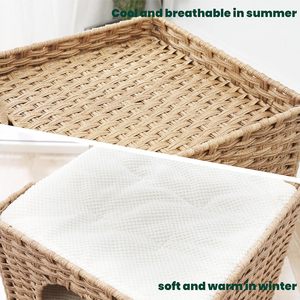 Casa para Gatos de Tres Niveles - Cueva de Ratán Tejida a Mano con 2 Escondites y 3 Almohadillas Suaves - Mueble Plegable y Resistente para Gatos - Product Image 3