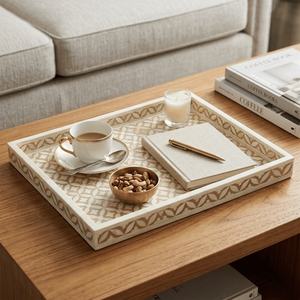 Resin <b>Mop</b> Handmade Serving Tray | Decorative Food Serving Tray | Rectangular Tray with Cutout <b>Handles</b> | Coffee Table Decor Tray - Product Image 1