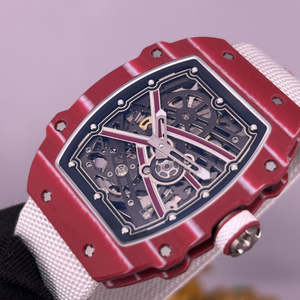 Reloj mecánico automático deportivo para hombre, de fibra de carbono ultrafino rojo de alta gama, modelo RM67-02 - Product Image 4