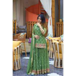 Mono de Fiesta de Diseñador con Palazzo y Dupatta, Elegante Top Sharara para Ocasiones Especiales - Product Image 4