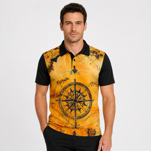 Camiseta Polo Deportiva de Secado Rápido Personalizada para Hombre, Sublimación, Estampado de Mapa con Brújula Vintage, Transpirable, para Golf, Casual - Product Image 4