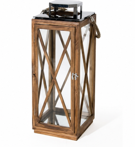 Rustic Farmhouse Wooden <b>Candle</b> <b>Lantern</b> with Criss-cross Glass Panes <b>Large</b> Hurricane <b>Lantern</b> for Indoor Outdoor Home Decor - Product Image 5