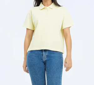 Suéter de Verano Personalizado para Mujer, Nuevo Estilo Moderno, Cuello Redondo a Rayas, Manga Corta, Tejido de Punto, Cuello Alto con Botones, Estilo Polo Informal - Product Image 2