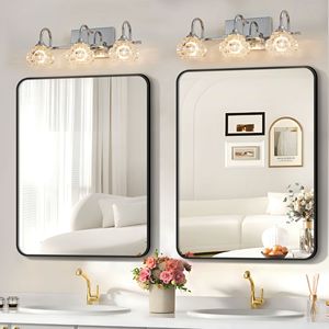 Elegante finitura Nickel spazzolato a 3 luci in cristallo Vintage per bagno con tonalità di vetro trasparente per apparecchi a specchio - Product Image 3