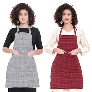 Delantal impermeable unisex para cocina con diseño a cuadros, bolsillo frontal central, correa ajustable para el cuello, 2 piezas, colores disponibles. - Product Image 5