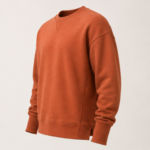 Sweat-shirt personnalisé en molleton de coton pelucheux pour homme, coupe carrée, longueur mi-haute, col ras du cou surélevé avec insert en V, couleur terre cuite MCRW-0043 - Product Image 4