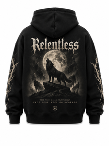 Sudadera con Capucha para Hombre con Estampado de Luna Llena Relentless Wolf, Negra, de Algodón, Informal, Corte Regular, para Otoño - Product Image 3