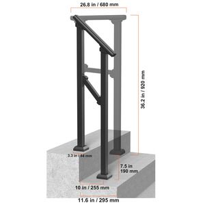 Corrimano in Acciaio al Carbonio per Scale a 1-2 Gradini - Kit di Facile Installazione per Esterni - Product Image 2