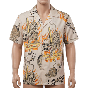 เสื้อเชิ้ตพิมพ์ลายหัวกะโหลกเสือชายหาดฮาวาย สไตล์ไฮสตรีท ระบายอากาศได้ดี แห้งเร็ว ผ้าโพลีเอสเตอร์ 100% สำหรับฤดูร้อน - Product Image 2