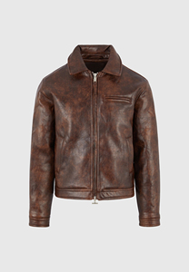 Chaqueta Bomber de Cuero Genuino Marrón para Hombre, Cuello Camisero, Cierre de Cremallera, Estilo Casual de Otoño, Corte Regular - Product Image 3