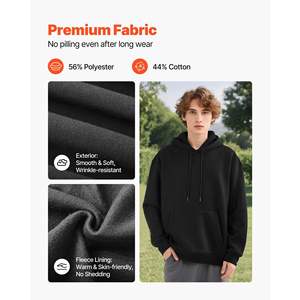Felpa da uomo alla moda con cappuccio Pullover nero grande tasca autunno inverno comoda felpa Casual a maniche lunghe in pile di base calda per la pelle - Product Image 2