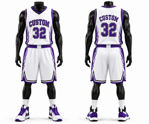 Conjunto de Camiseta de Baloncesto Personalizada para Hombre, Blanca y Morada, Cuello en V, Sin Mangas, Absorbe la Humedad, Sublimada, Ajuste Atlético para Todas las Temporadas - Product Image 1