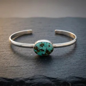 Bracelet ouvert en turquoise tibétaine bleue, argent sterling 925, pierre précieuse naturelle, bijoux faits à la main pour femmes - Product Image 5