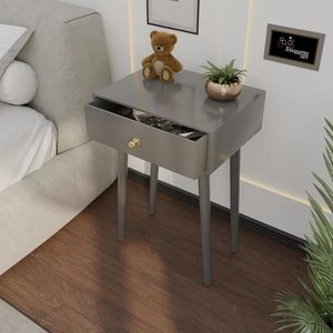 Modern Bedside <b>Table</b> with Solid Wood Legs, Minimalist and Practical End <b>Side</b> <b>Table</b> with Drawer <b>Storage</b>, Easy Assembly (Grey) - Product Image 3