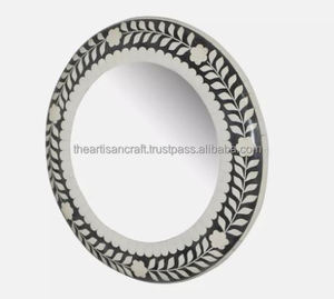 Marco de espejo redondo con incrustaciones de hueso hecho a mano para decoración de pared, espejo de acento de estilo con patrón floral y Diseño Artesanal indio - Product Image 5