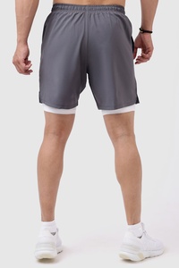 Shorts de sport athlétiques double couche pour homme, personnalisés, avec doublure intérieure de compression, cordon de serrage élastique à la taille et poche. - Product Image 2