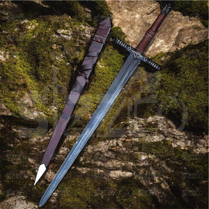 Espada Medieval de Fantasía, Hoja de Acero Inoxidable, Mango de Madera Envuelto en Cuero, Cuchillo Vikingo para Camping, Funda Decorativa, Regalo OEM - Product Image 2