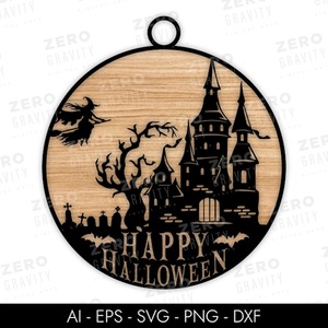 Halloween Witch With Pumpkin And Cat wooden Wall Art <b>Decorative</b> Hanging Circular Ornamental Single-piece Package - Product Image 2