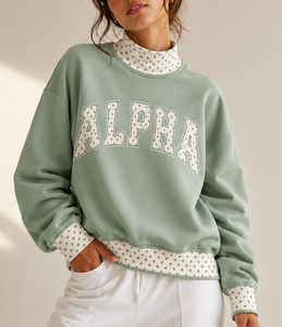 Wholesale TBSIGMA Greek Sorority Women <b>Mock</b> Neck Sweatshirt Custom Chenille Embroidery Cotton Fleece Pullover - Product Image 1