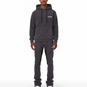 Ensemble de survêtement pour homme, hiver, gris foncé, imprimé, à capuche, couleur unie, décontracté, sweat-shirt et pantalon de survêtement, manches longues, coupe classique, logo sur le devant - Product Image 1
