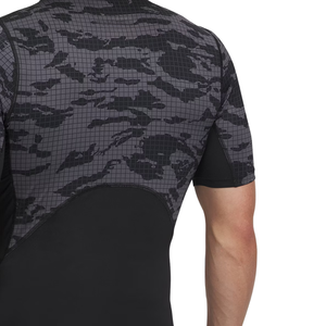 T-shirt de compression personnalisé pour homme, noir et gris camouflage, à manches courtes, col ras du cou, ajusté, pour la gym, l'entraînement, le sport, le football, sous-vêtement technique - Product Image 4