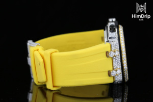 Luxury Men's Antique Vintage Hip Hop Moissanite Encrusted <b>Chronograph</b> Watch Yellow Silicone Strap Gold Bezel 42mm Stainless - Product Image 4