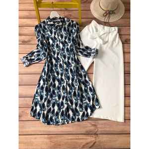 TOP DE TRABAJO CON ESTAMPADO DIGITAL DE ALGODÓN DE DISEÑADOR CON PALAZZO AZUL MARINO - Product Image 1