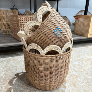 Natural Woven Rattan <b>Basket</b> With Decorative Handles Handmade <b>Storage</b> <b>Basket</b> Sustainable Home Organizer Wholesale Bulk Supplier - Product Image 1