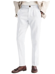 Pantalones de lino para hombre, corte recto, resistentes a las arrugas, ligeros, transpirables, con frente plano, informales, con cintura expandible para el verano - Product Image 2